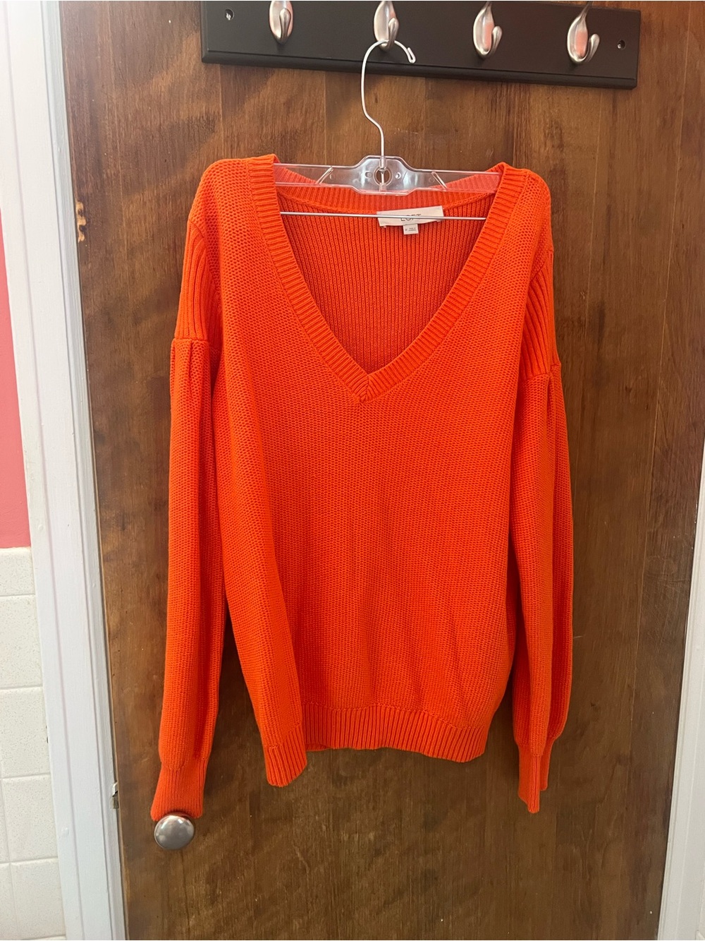 LOFT V-Neck Long Sleeve Sweater in Bright Orange